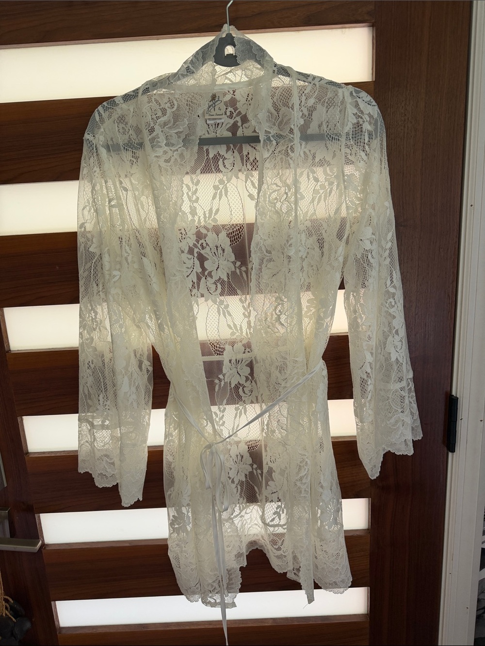 Vintage Jonquil Sheer Lace Robe - Ivory Lace Kimono